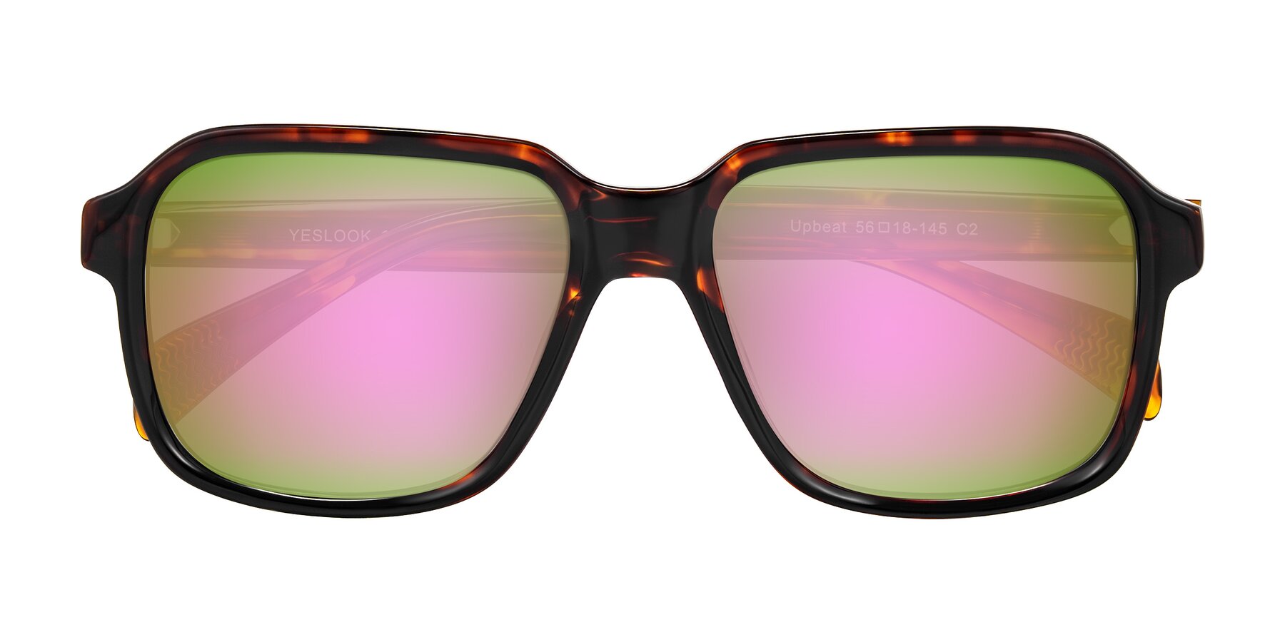 Folded Front of Upbeat in Tortoise with Pink Mirrored Lenses