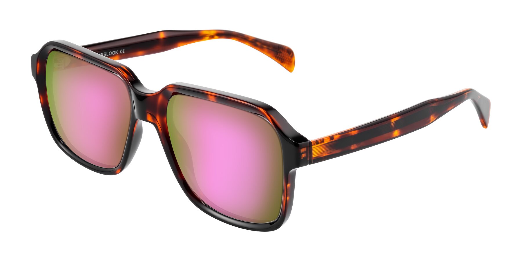 Angle of Upbeat in Tortoise with Pink Mirrored Lenses