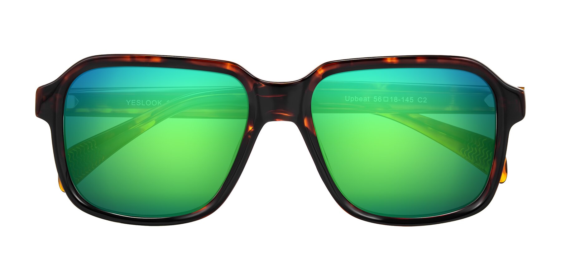 Folded Front of Upbeat in Tortoise with Green Mirrored Lenses