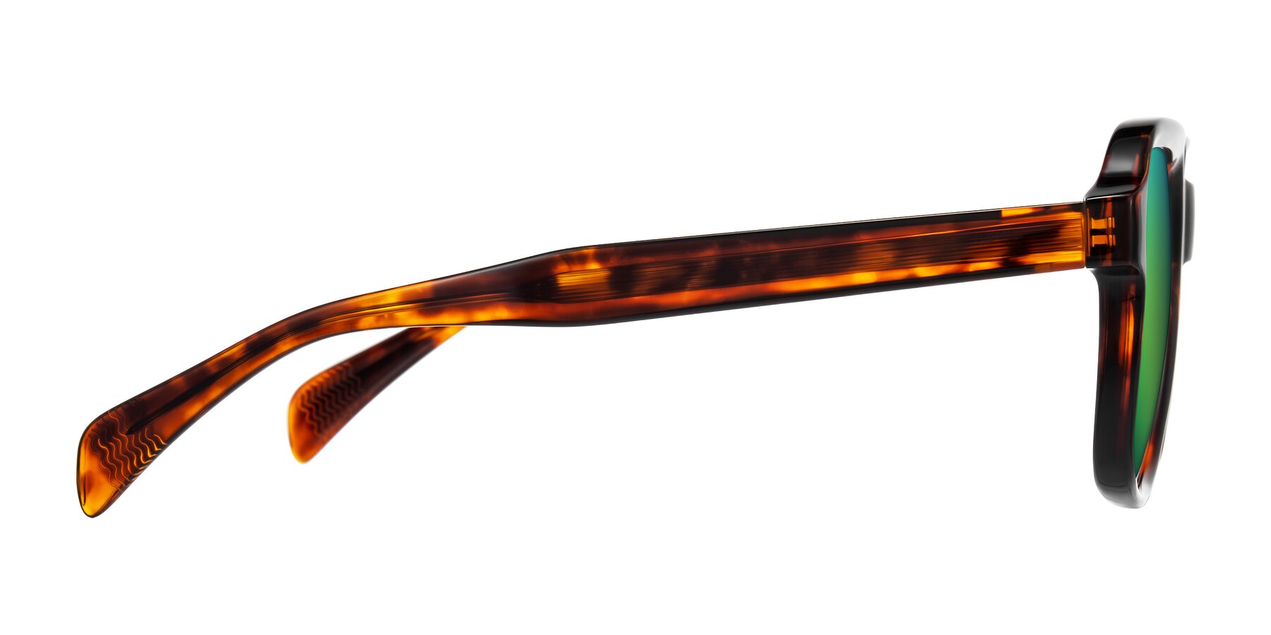 Side of Upbeat in Tortoise with Green Mirrored Lenses