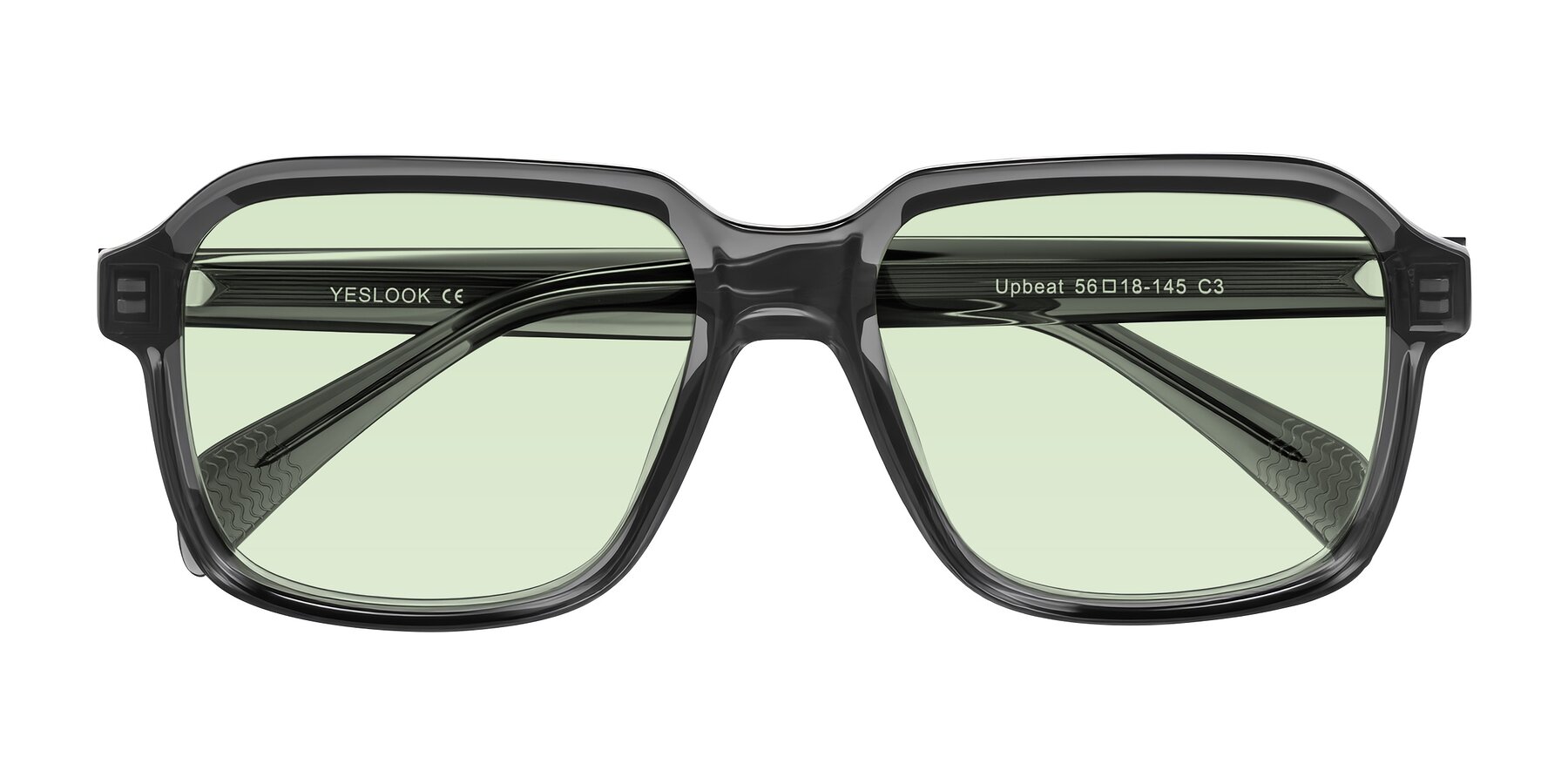 Folded Front of Upbeat in Translucent Gray with Light Green Tinted Lenses