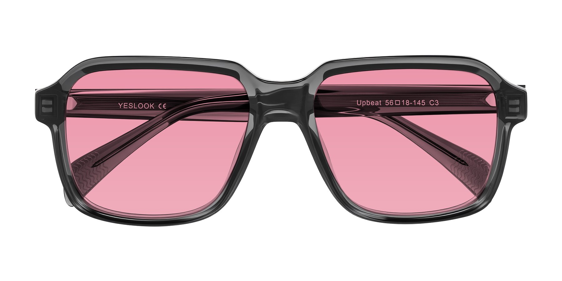 Folded Front of Upbeat in Translucent Gray with Pink Tinted Lenses