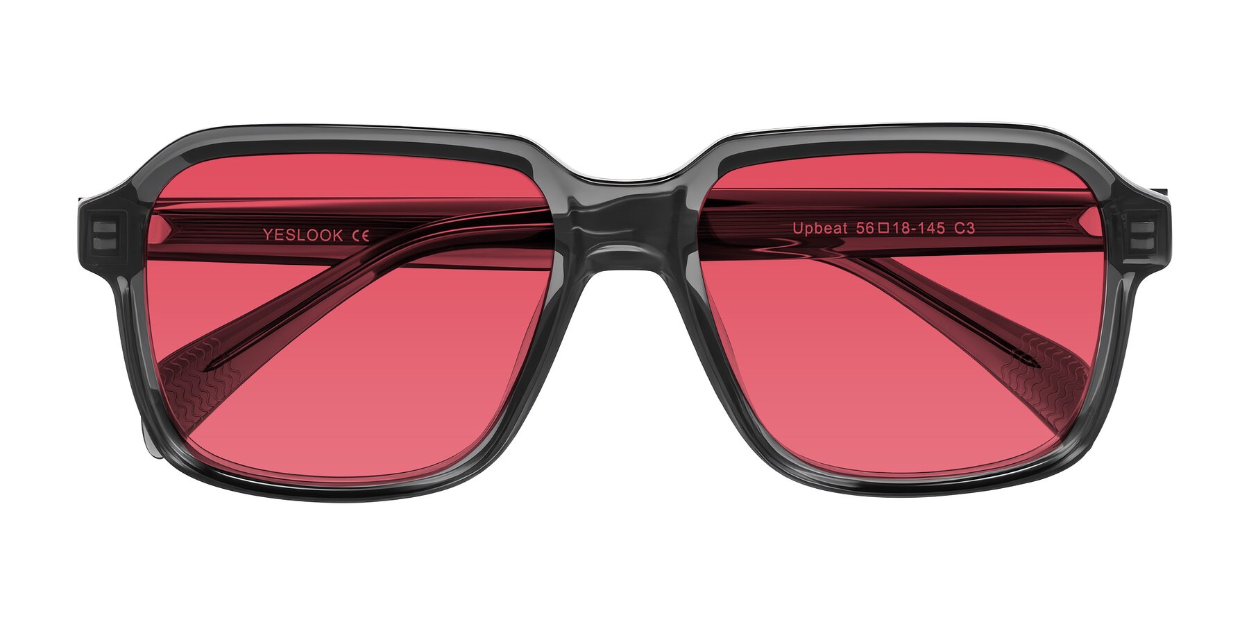 Folded Front of Upbeat in Translucent Gray with Red Tinted Lenses