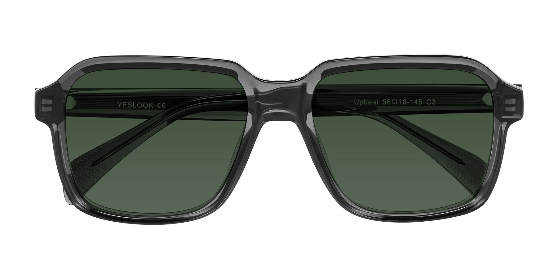 Translucent Gray Oversized Hipster Square Tinted Sunglasses with Green ...