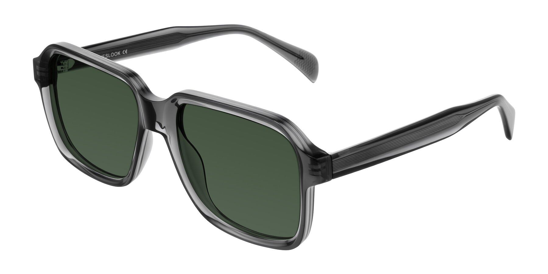 Angle of Upbeat in Translucent Gray with Green Tinted Lenses