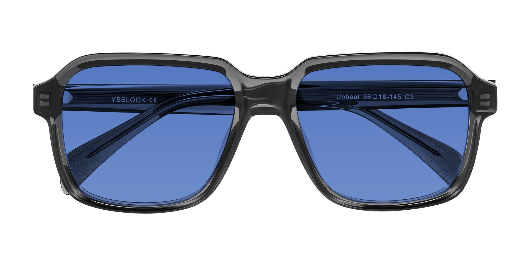 Folded Front of Upbeat in Translucent Gray with Blue Tinted Lenses