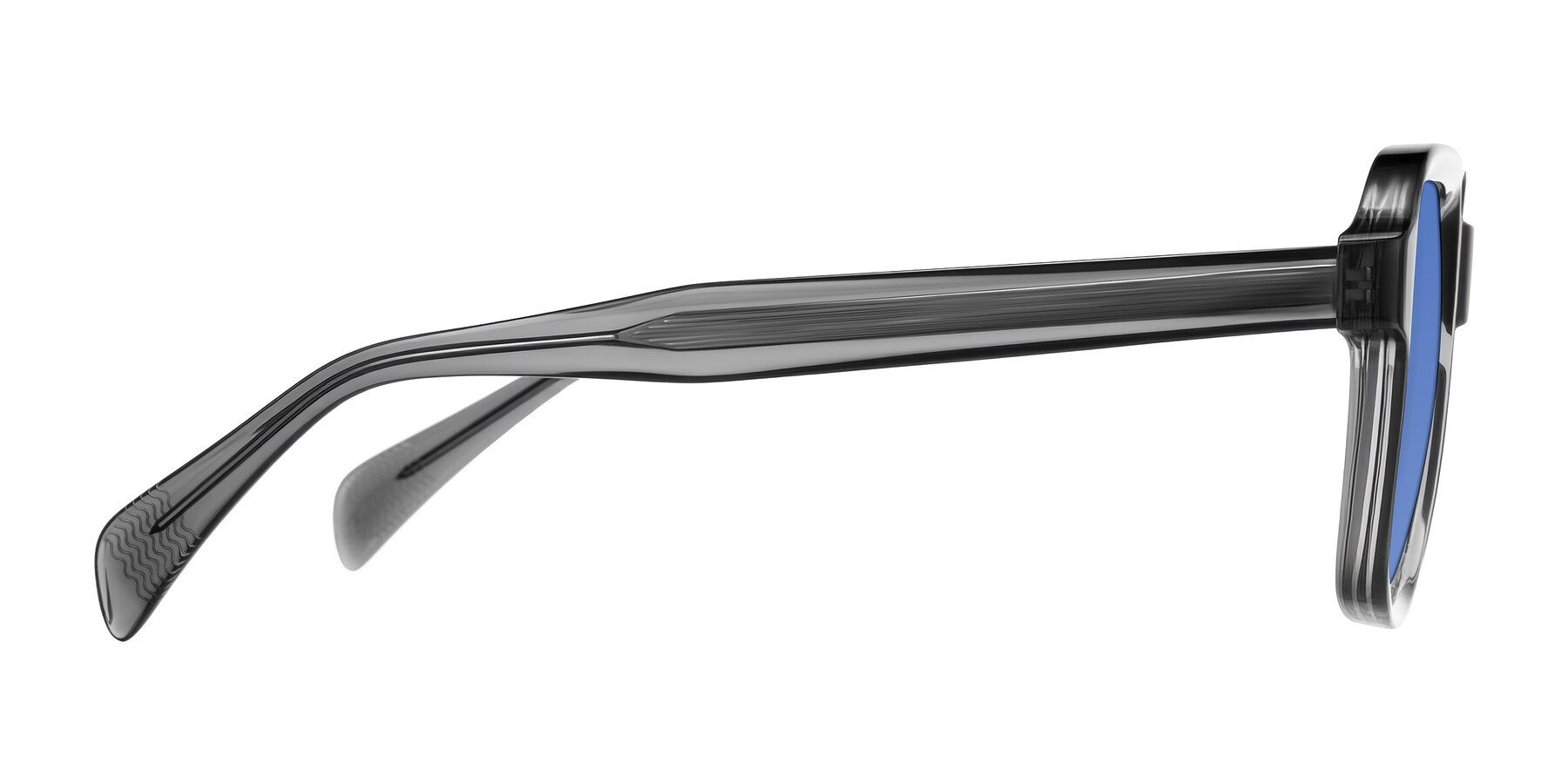 Side of Upbeat in Translucent Gray with Blue Tinted Lenses
