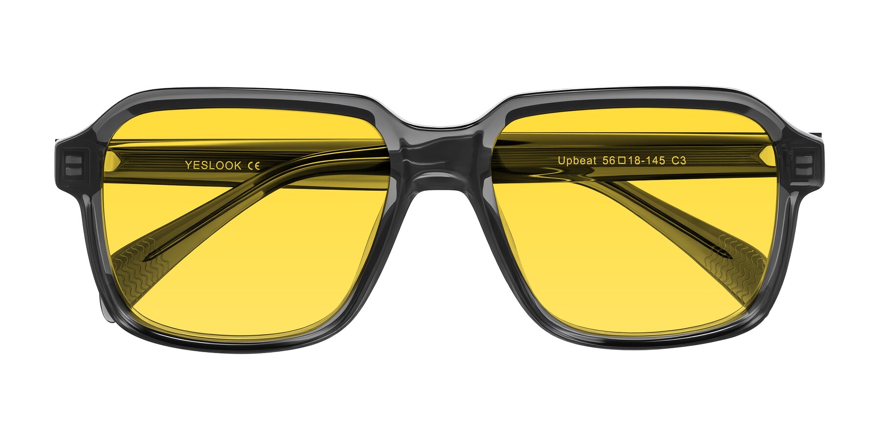 Folded Front of Upbeat in Translucent Gray with Yellow Tinted Lenses