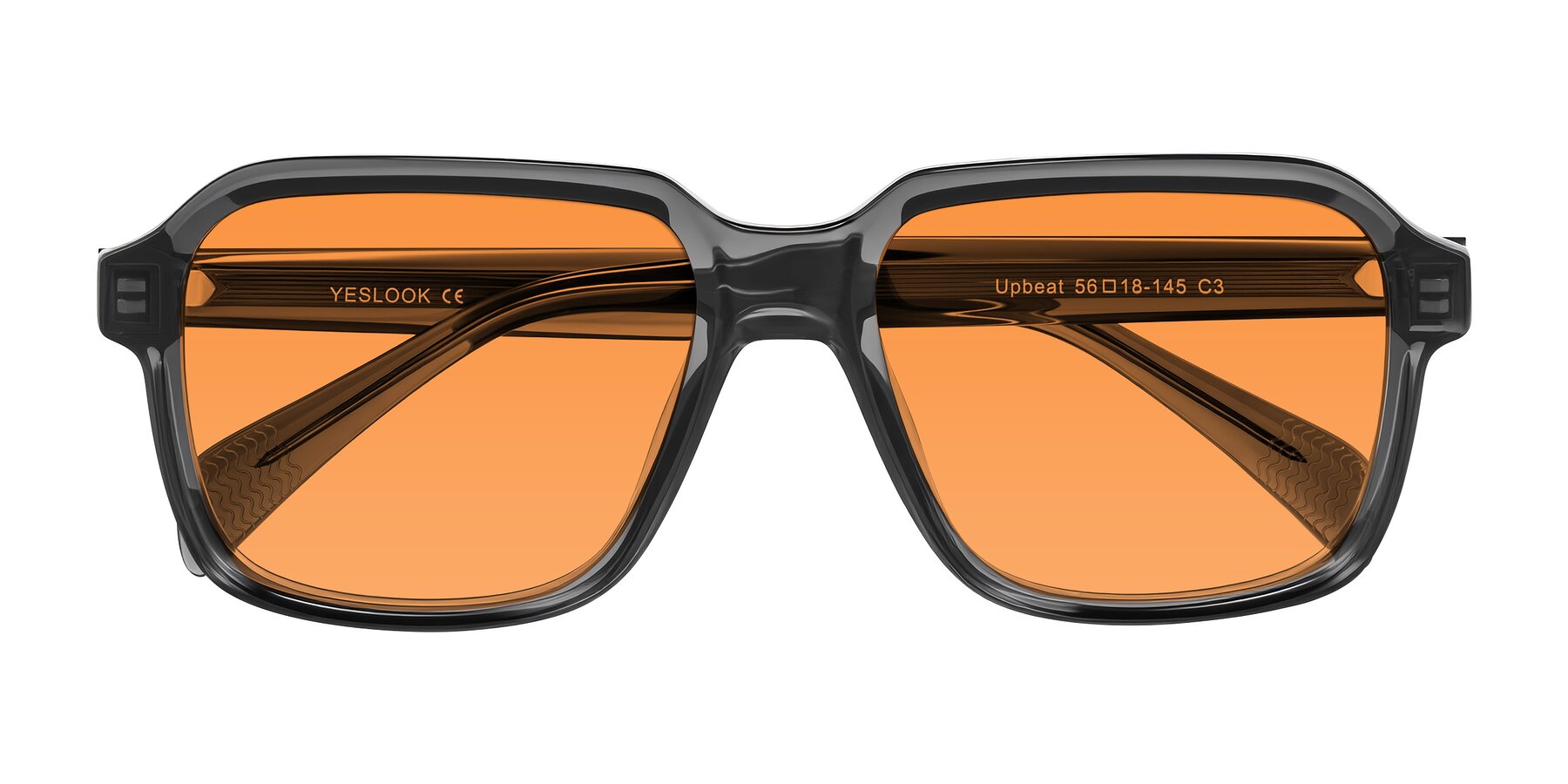 Folded Front of Upbeat in Translucent Gray with Orange Tinted Lenses