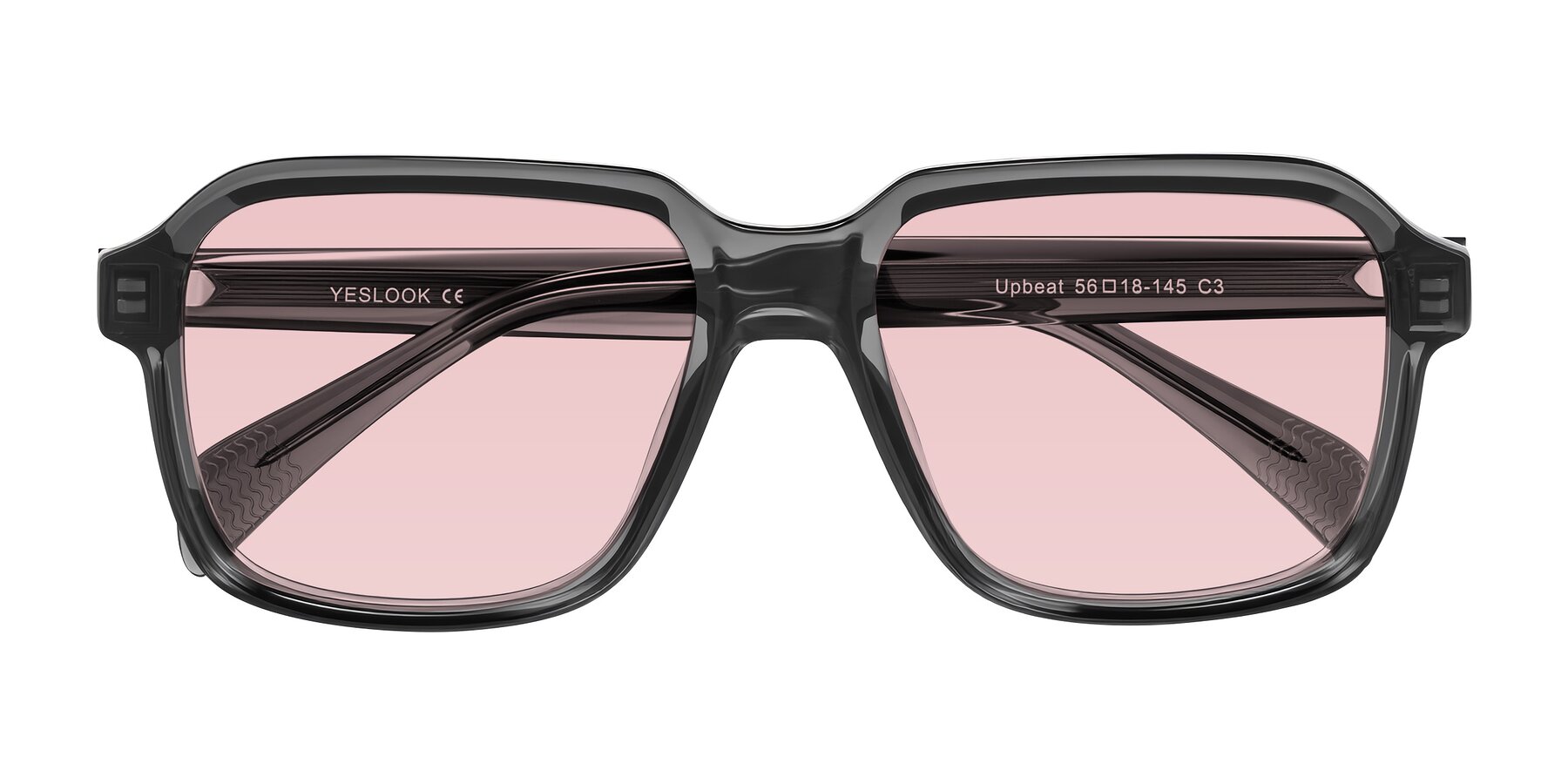 Folded Front of Upbeat in Translucent Gray with Light Garnet Tinted Lenses