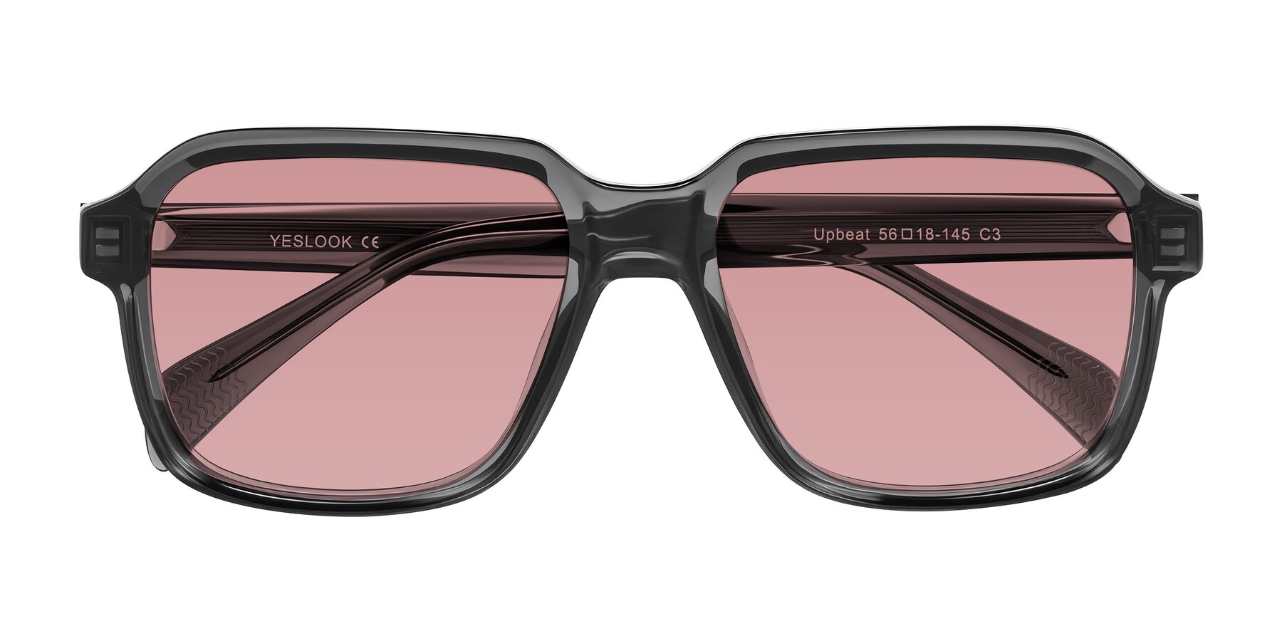 Folded Front of Upbeat in Translucent Gray with Medium Garnet Tinted Lenses
