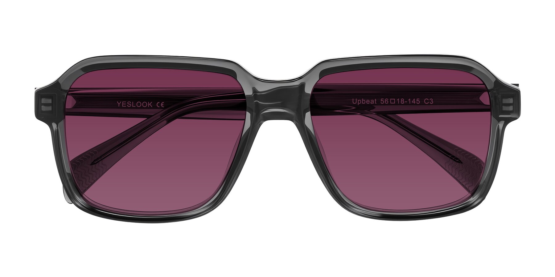 Folded Front of Upbeat in Translucent Gray with Wine Tinted Lenses