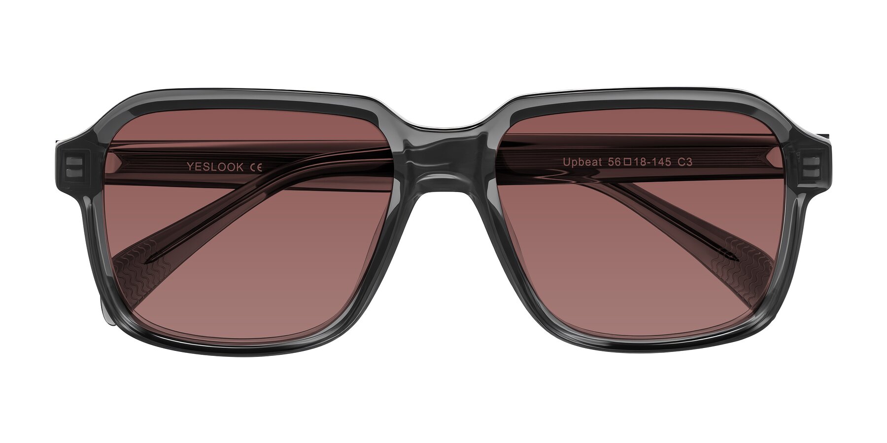 Folded Front of Upbeat in Translucent Gray with Garnet Tinted Lenses