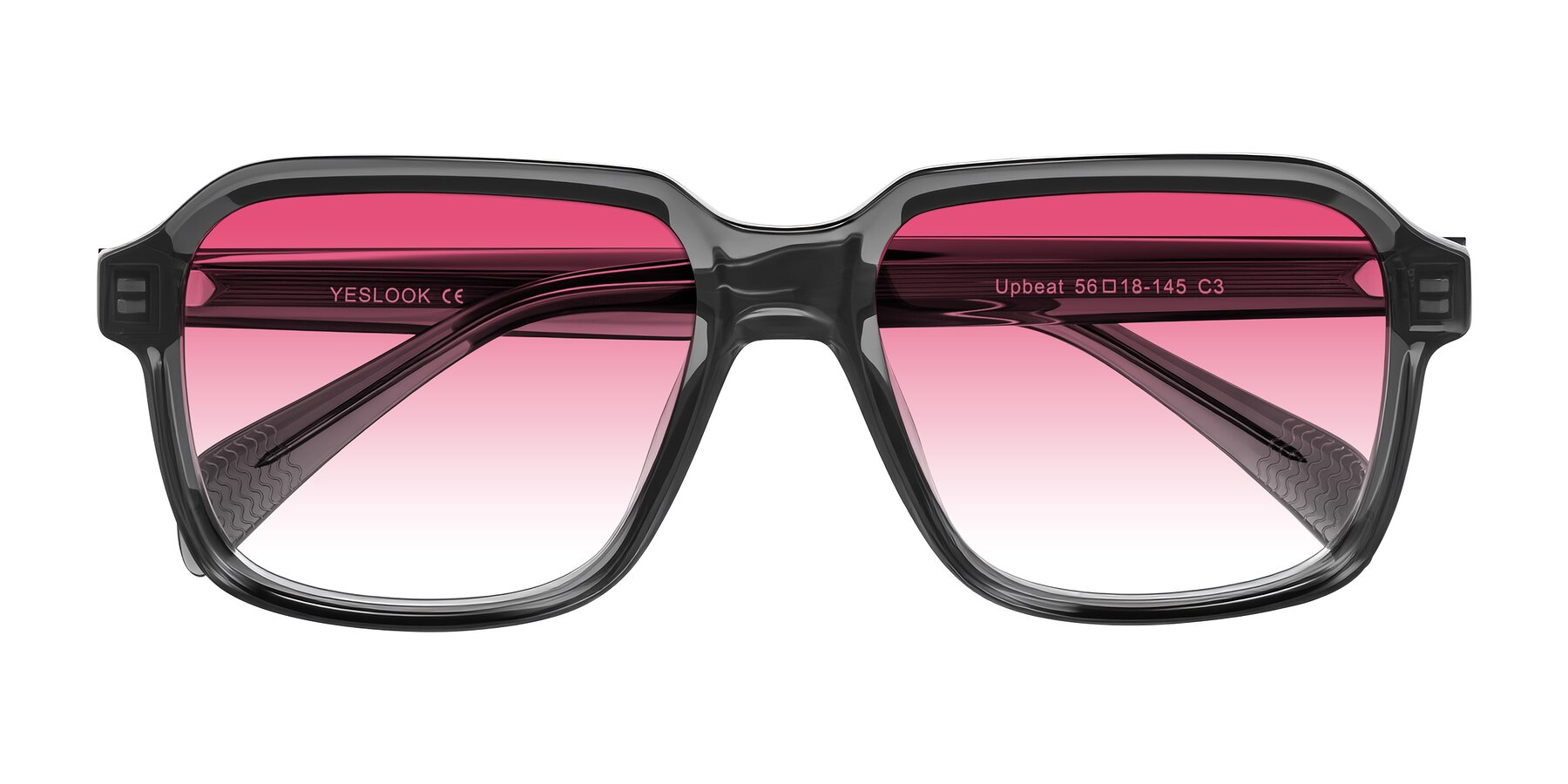 Folded Front of Upbeat in Translucent Gray with Pink Gradient Lenses