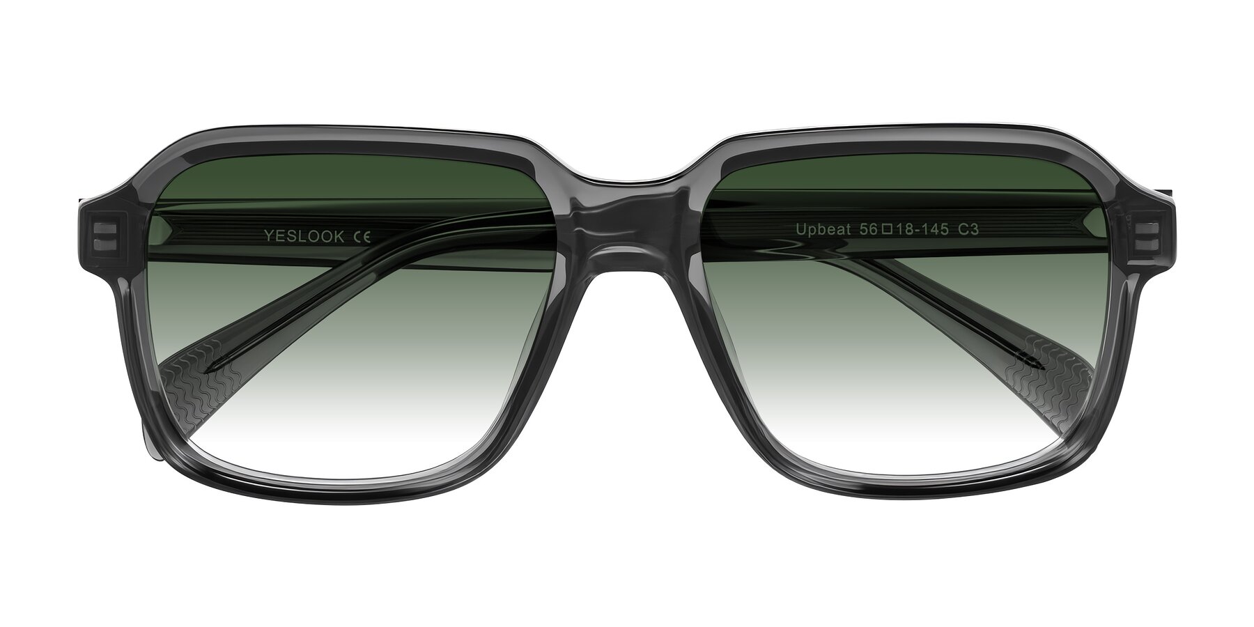Folded Front of Upbeat in Translucent Gray with Green Gradient Lenses