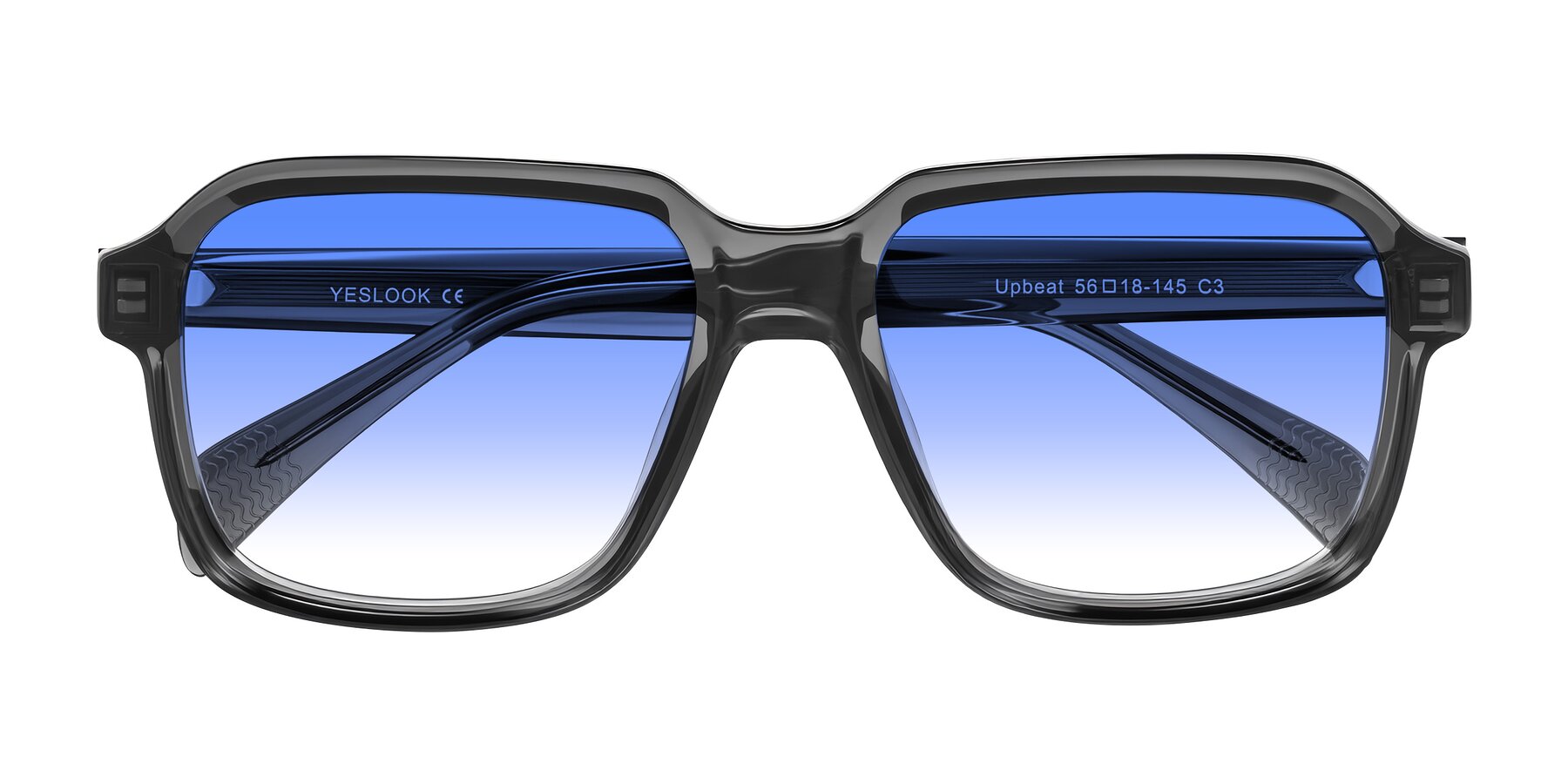 Folded Front of Upbeat in Translucent Gray with Blue Gradient Lenses