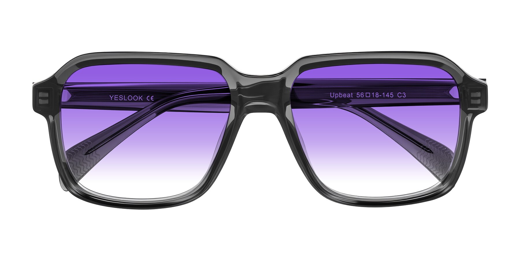 Folded Front of Upbeat in Translucent Gray with Purple Gradient Lenses