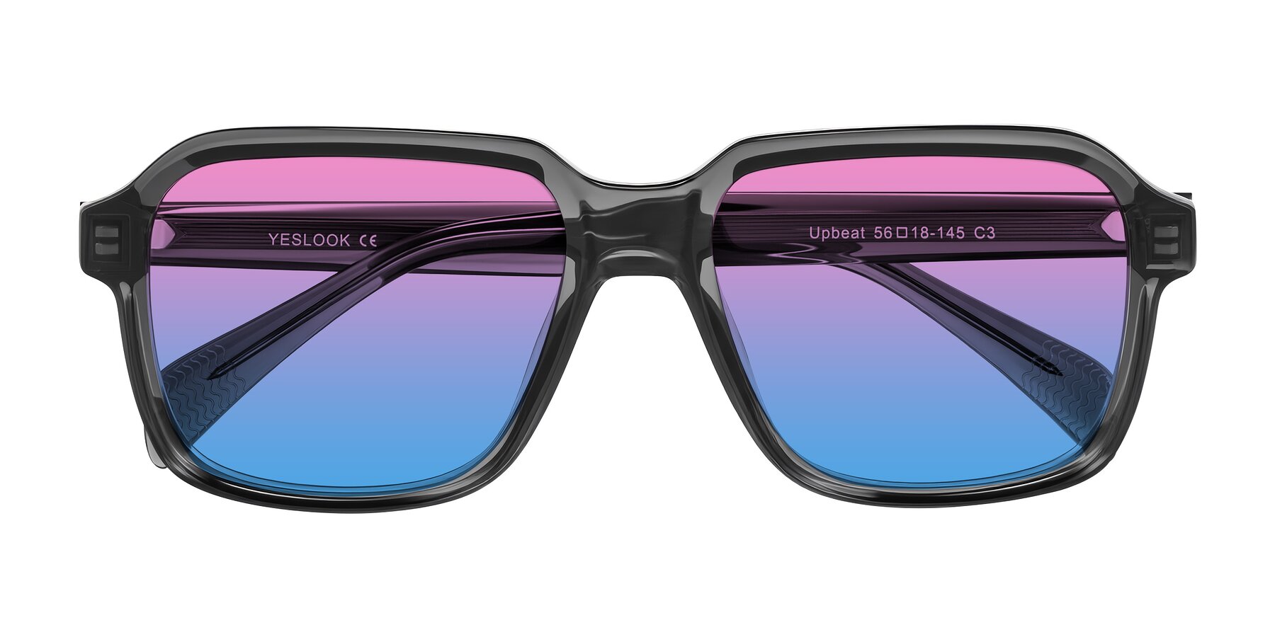 Folded Front of Upbeat in Translucent Gray with Pink / Blue Gradient Lenses