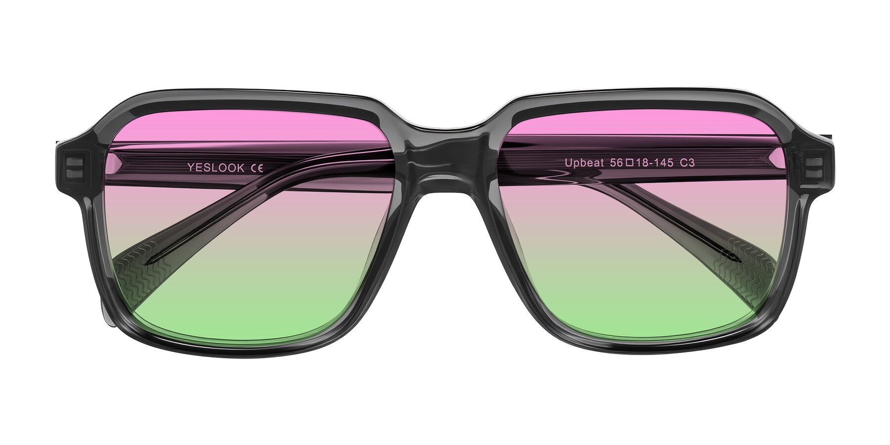Folded Front of Upbeat in Translucent Gray with Pink / Green Gradient Lenses