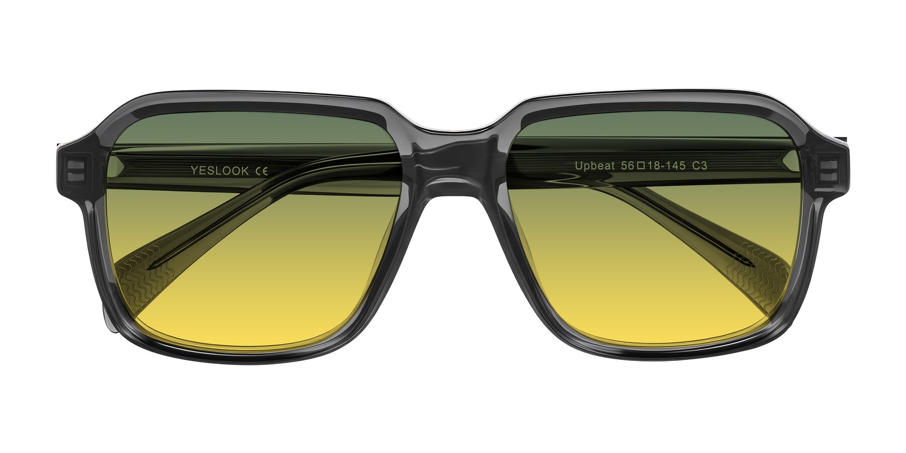 Folded Front of Upbeat in Translucent Gray with Green / Yellow Gradient Lenses
