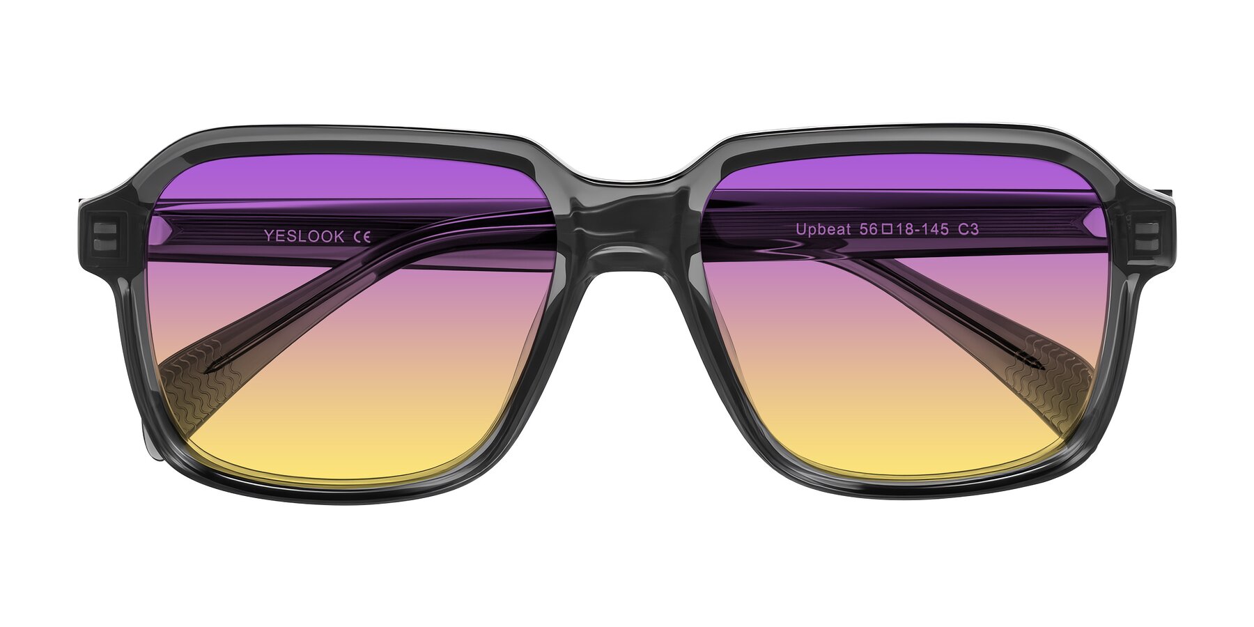 Folded Front of Upbeat in Translucent Gray with Purple / Yellow Gradient Lenses