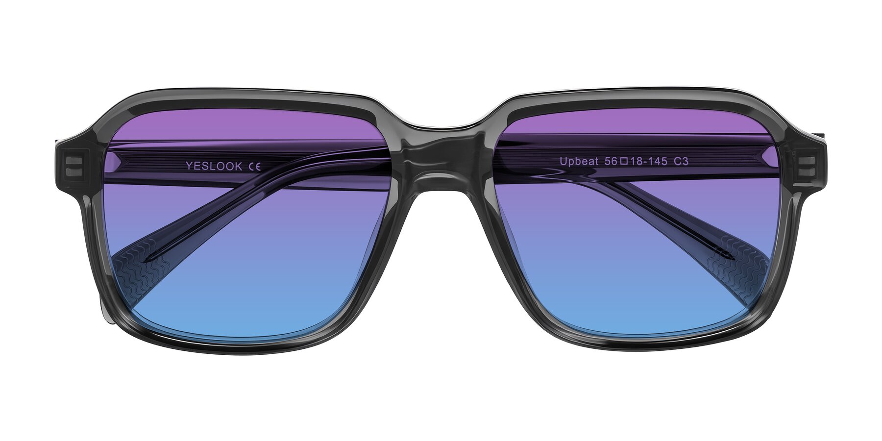 Folded Front of Upbeat in Translucent Gray with Purple / Blue Gradient Lenses