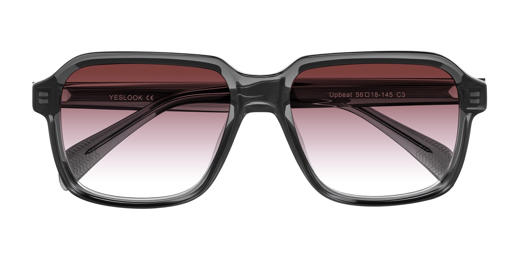 Folded Front of Upbeat in Translucent Gray with Garnet Gradient Lenses
