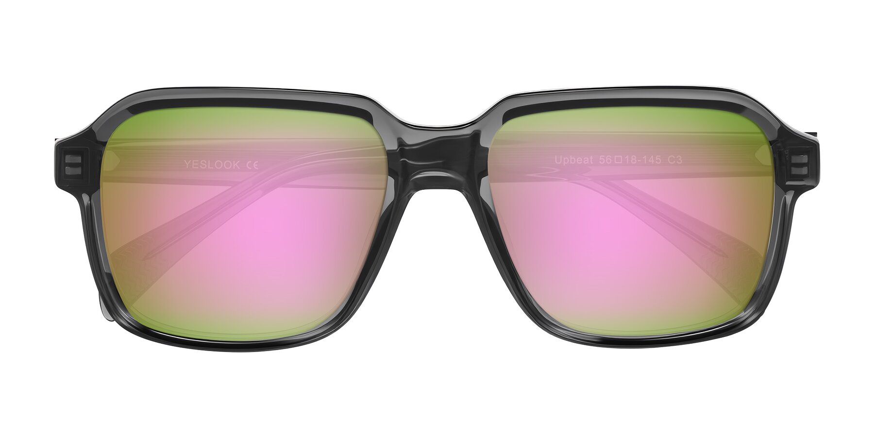 Folded Front of Upbeat in Translucent Gray with Pink Mirrored Lenses