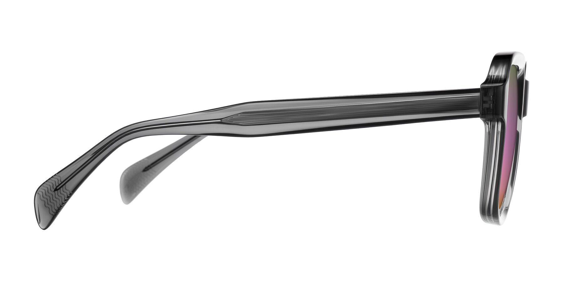 Side of Upbeat in Translucent Gray with Pink Mirrored Lenses