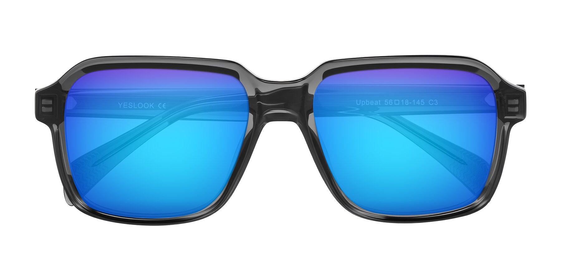 Folded Front of Upbeat in Translucent Gray with Blue Mirrored Lenses
