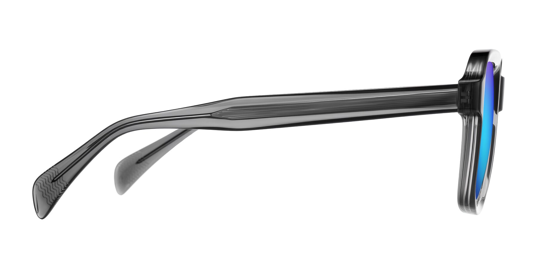 Side of Upbeat in Translucent Gray with Blue Mirrored Lenses