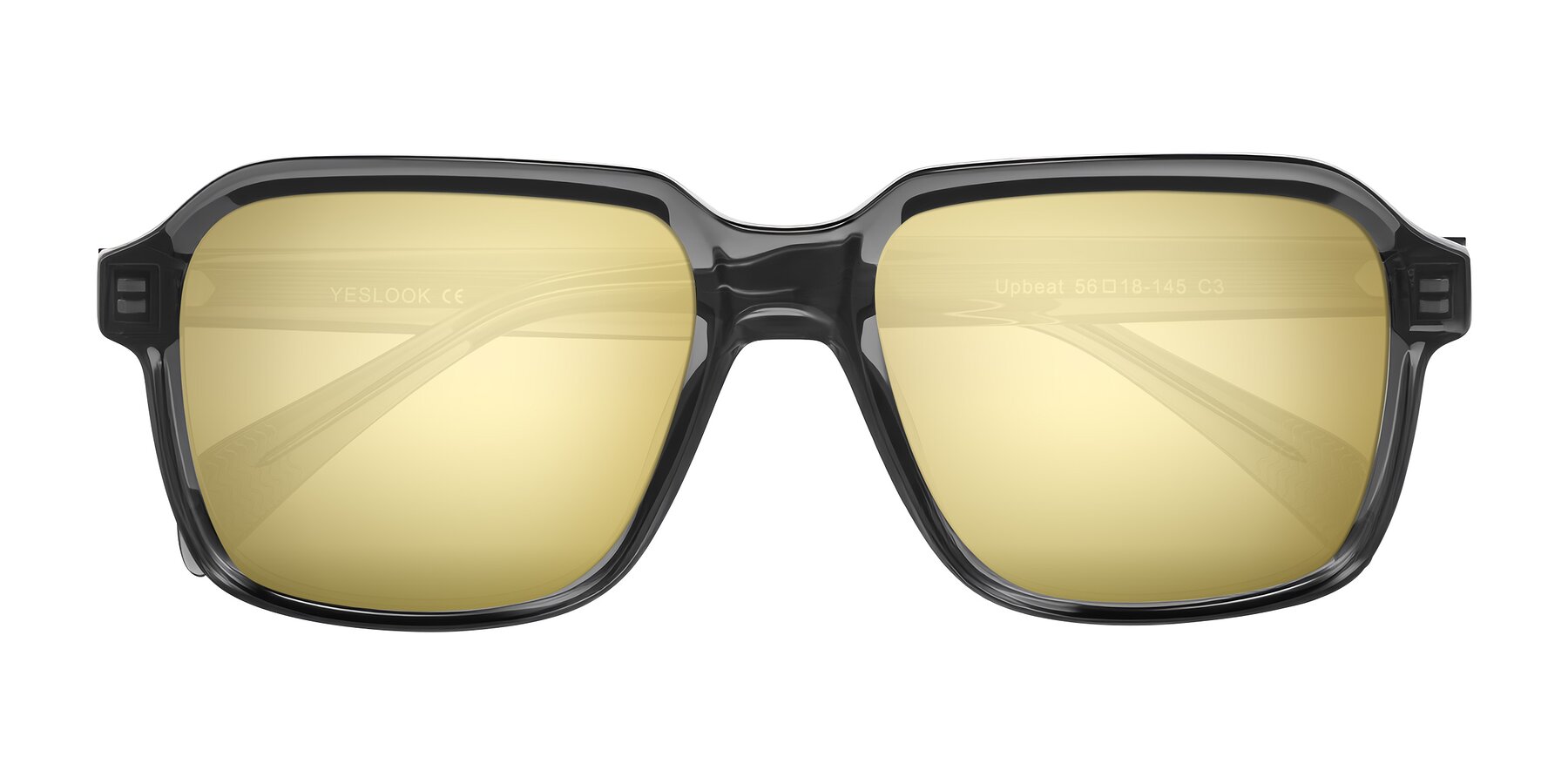 Folded Front of Upbeat in Translucent Gray with Gold Mirrored Lenses