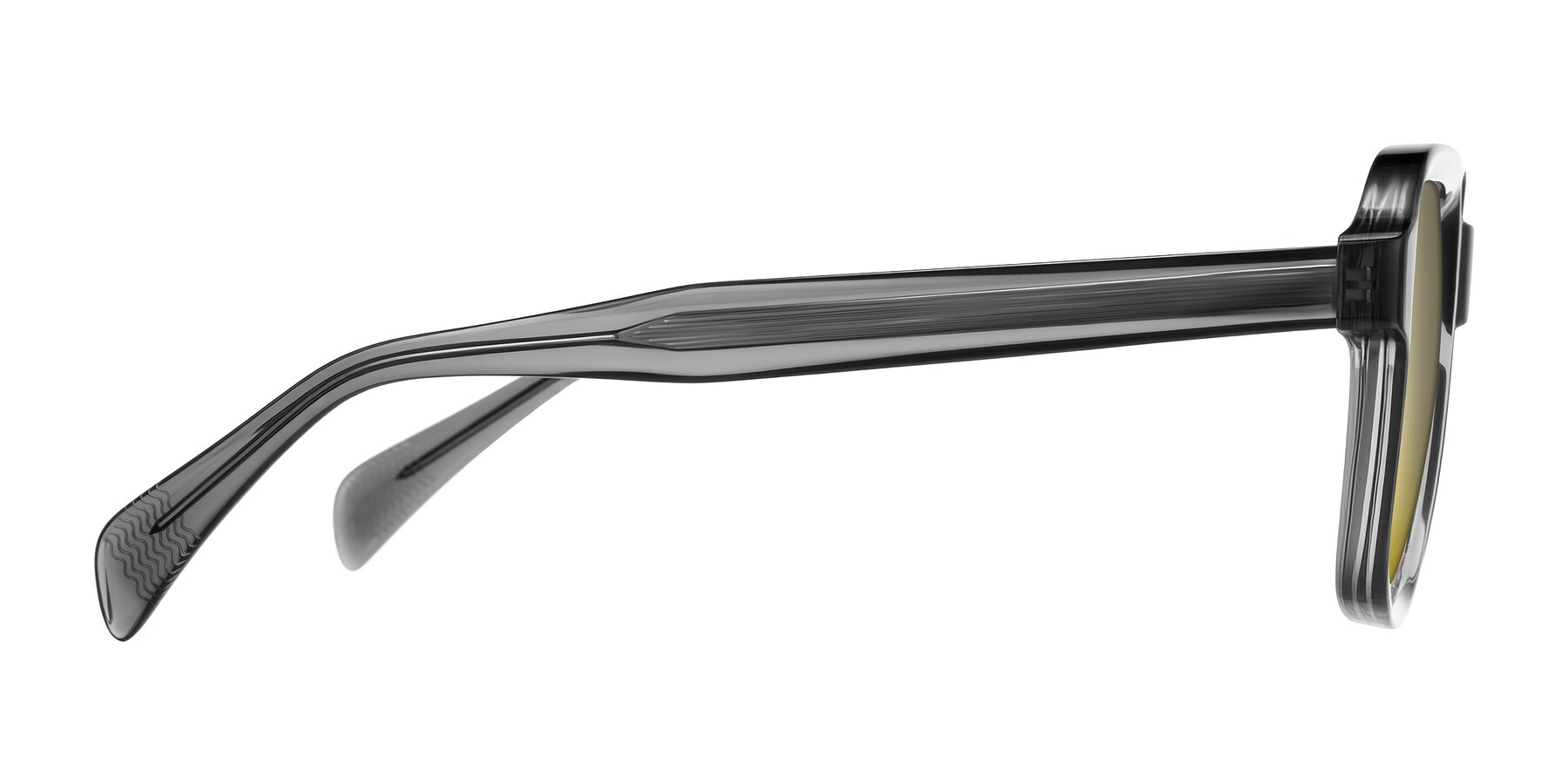Side of Upbeat in Translucent Gray with Gold Mirrored Lenses