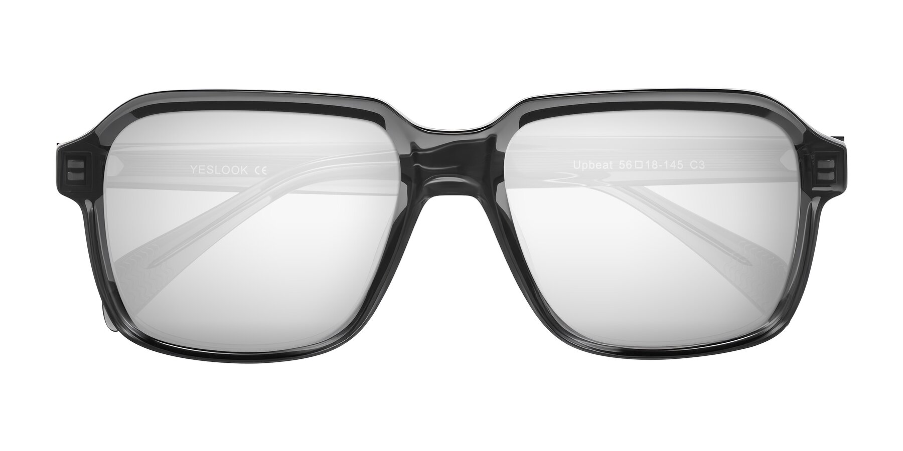 Folded Front of Upbeat in Translucent Gray with Silver Mirrored Lenses