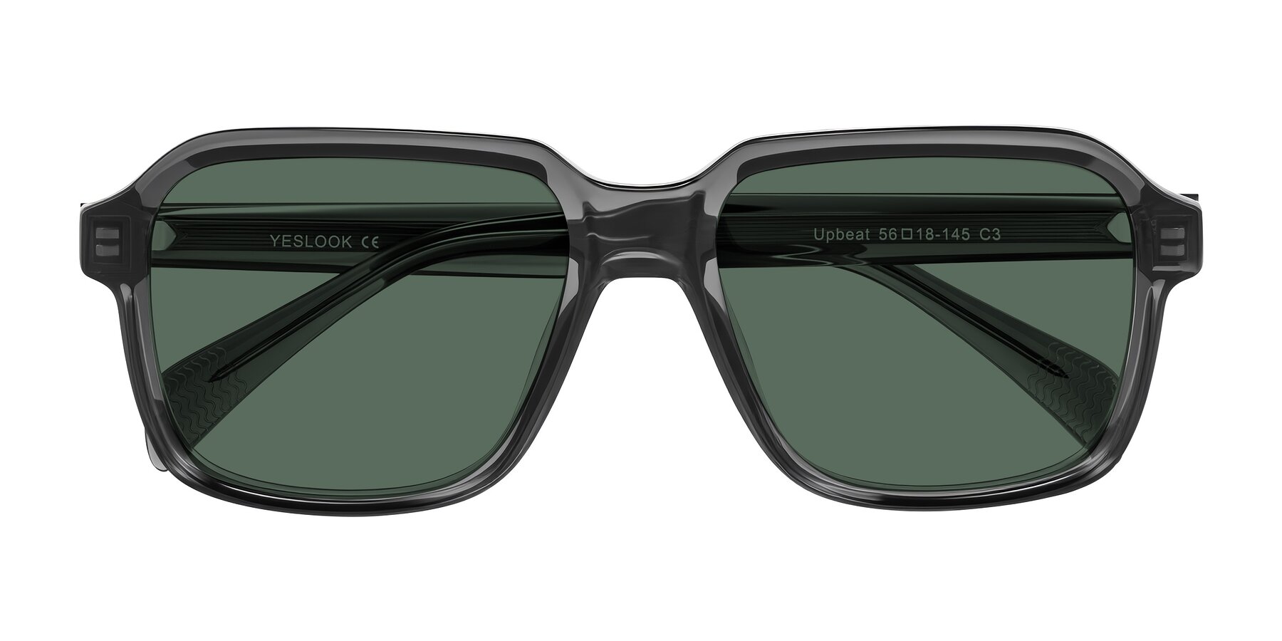 Folded Front of Upbeat in Translucent Gray with Green Polarized Lenses