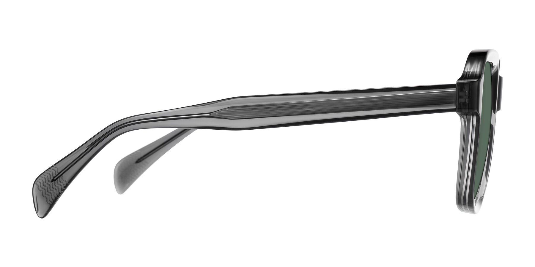 Side of Upbeat in Translucent Gray with Green Polarized Lenses