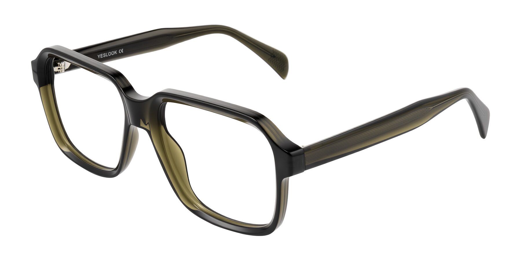 Angle of Upbeat in Translucent Olive Gray with Clear Eyeglass Lenses
