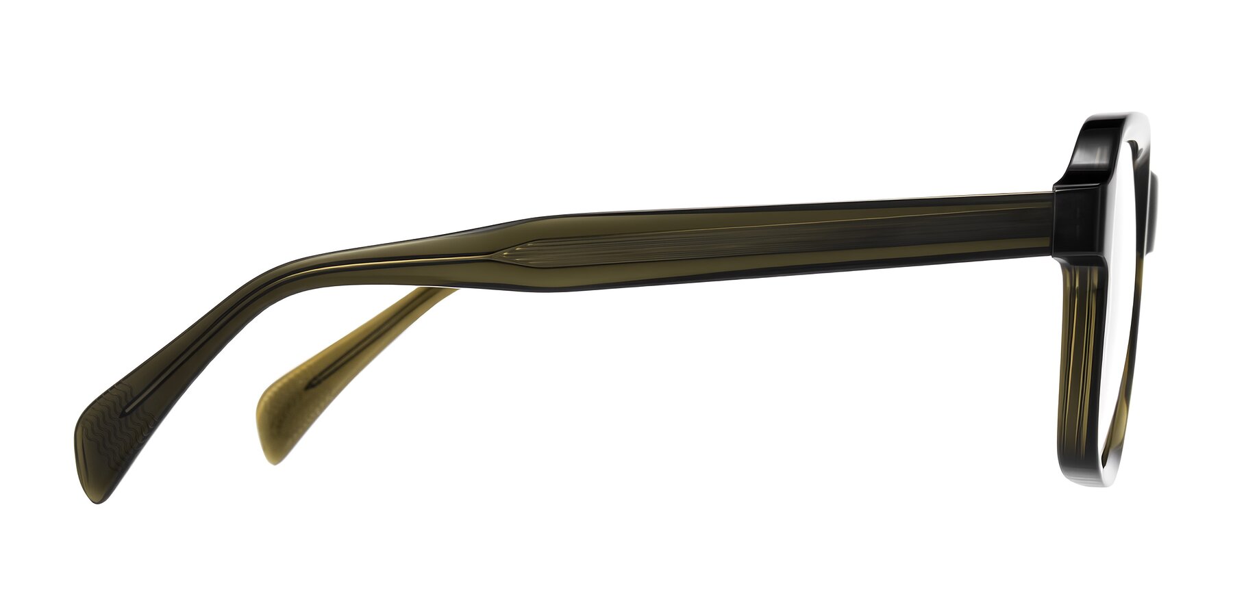 Side of Upbeat in Translucent Olive Gray with Clear Eyeglass Lenses
