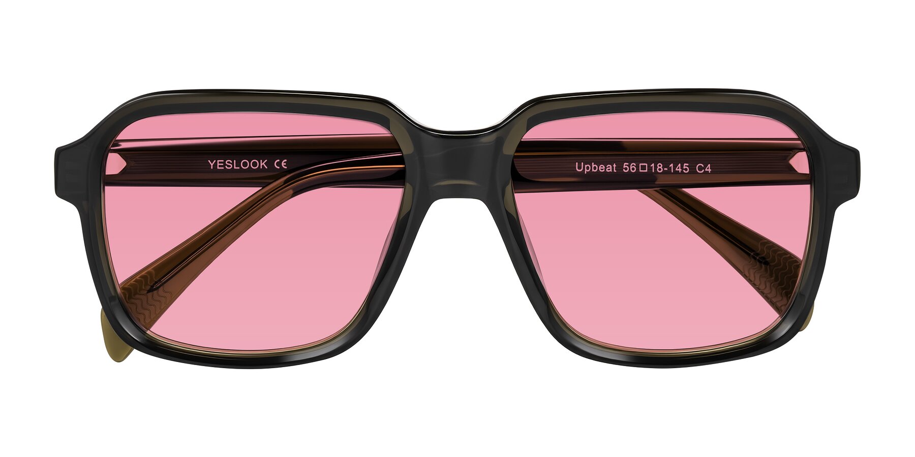 Folded Front of Upbeat in Translucent Olive Gray with Pink Tinted Lenses