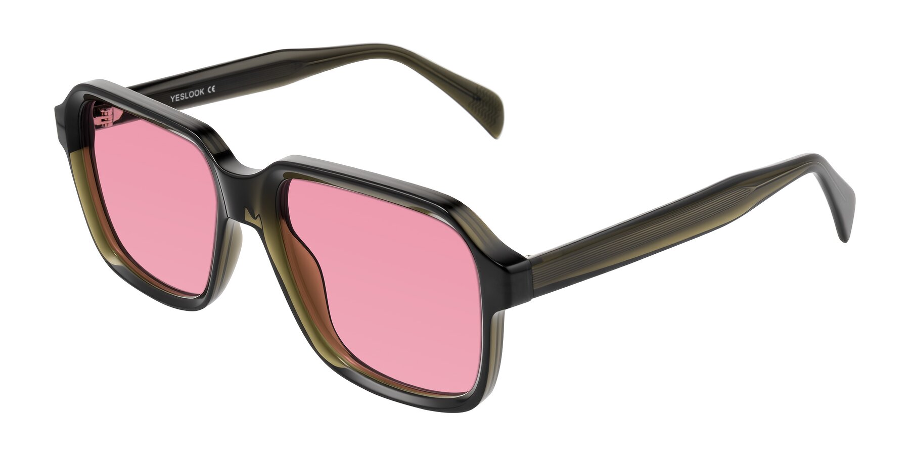 Angle of Upbeat in Translucent Olive Gray with Pink Tinted Lenses