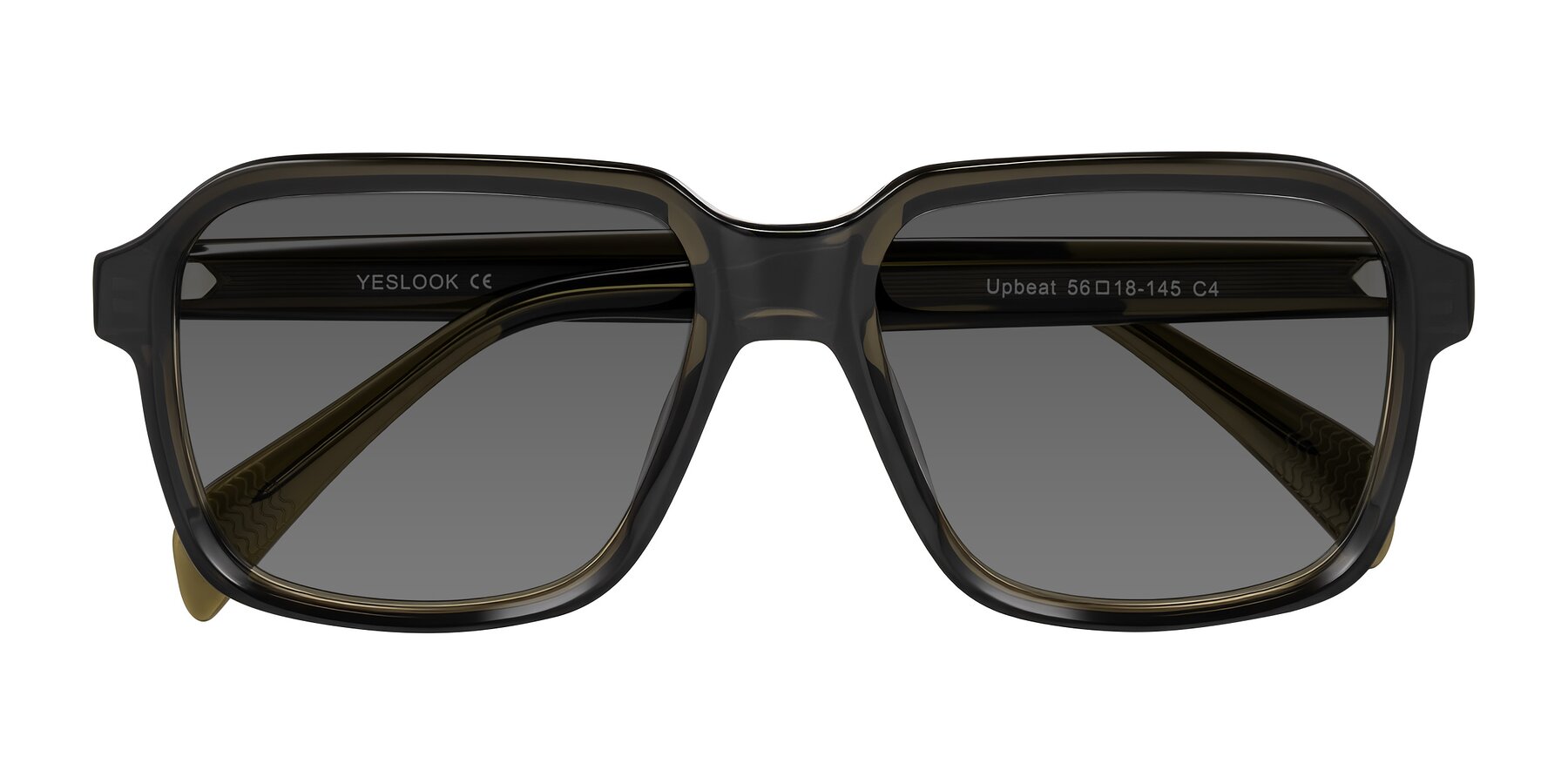 Folded Front of Upbeat in Translucent Olive Gray with Medium Gray Tinted Lenses