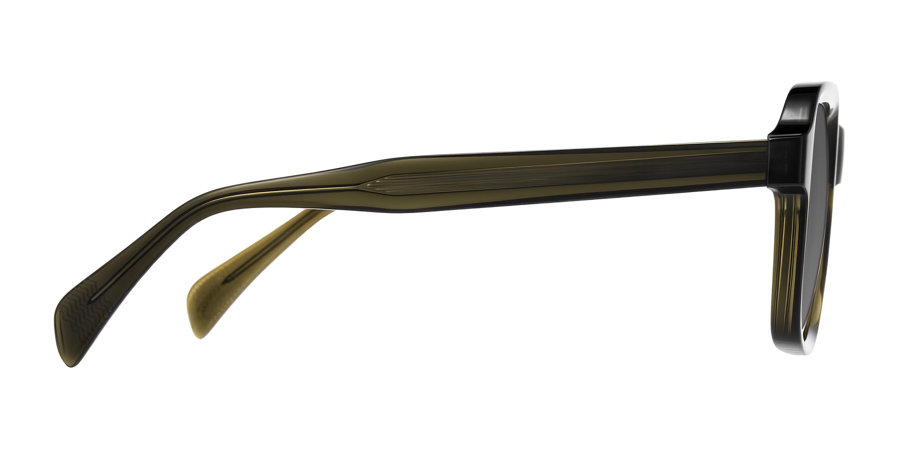 Side of Upbeat in Translucent Olive Gray with Medium Gray Tinted Lenses