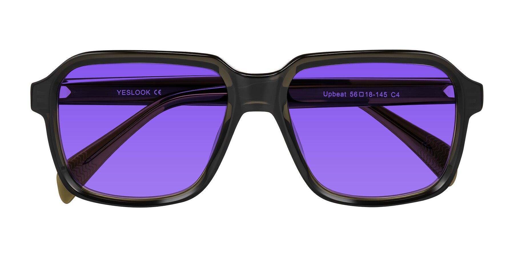 Folded Front of Upbeat in Translucent Olive Gray with Purple Tinted Lenses