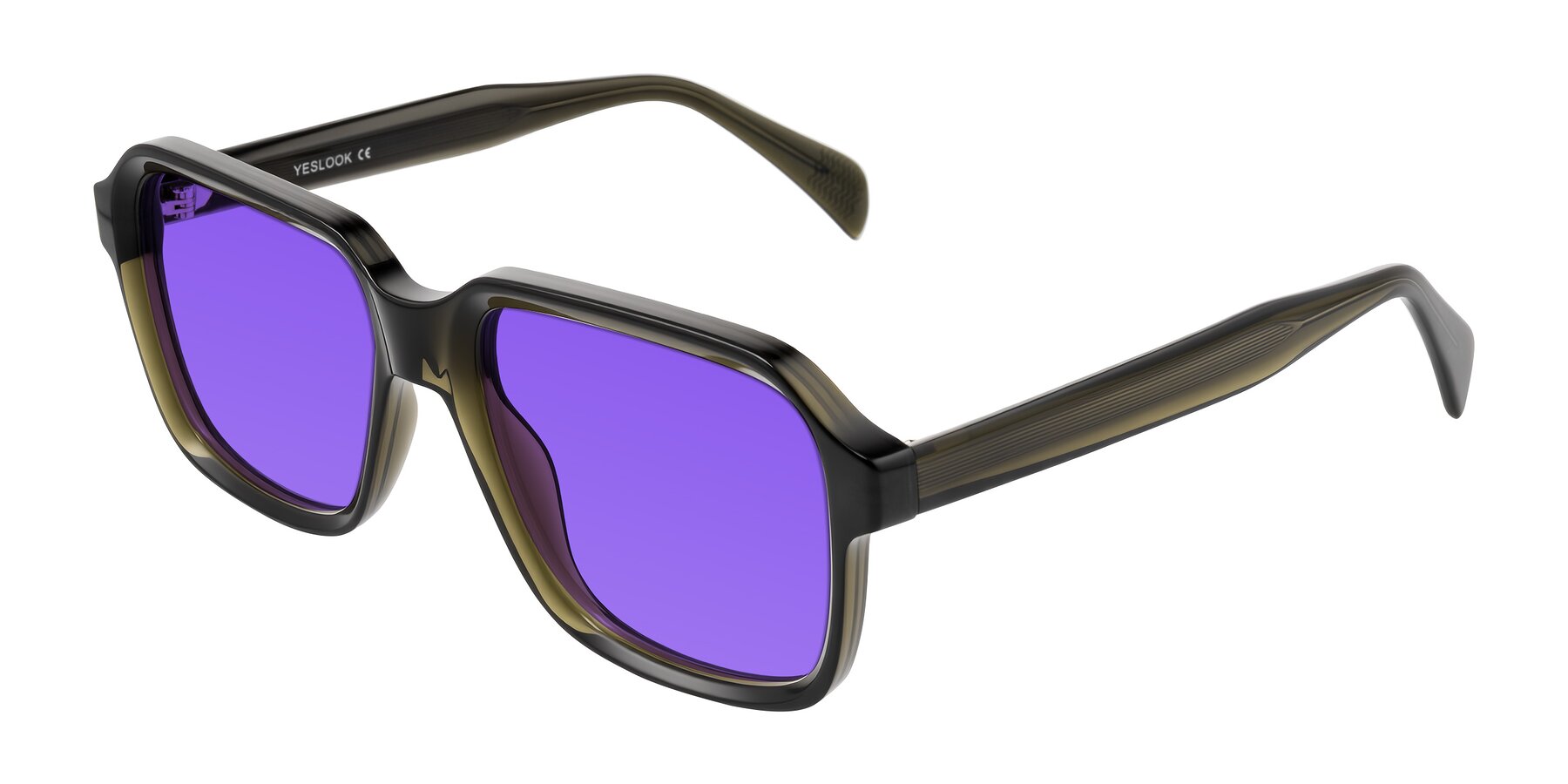 Angle of Upbeat in Translucent Olive Gray with Purple Tinted Lenses