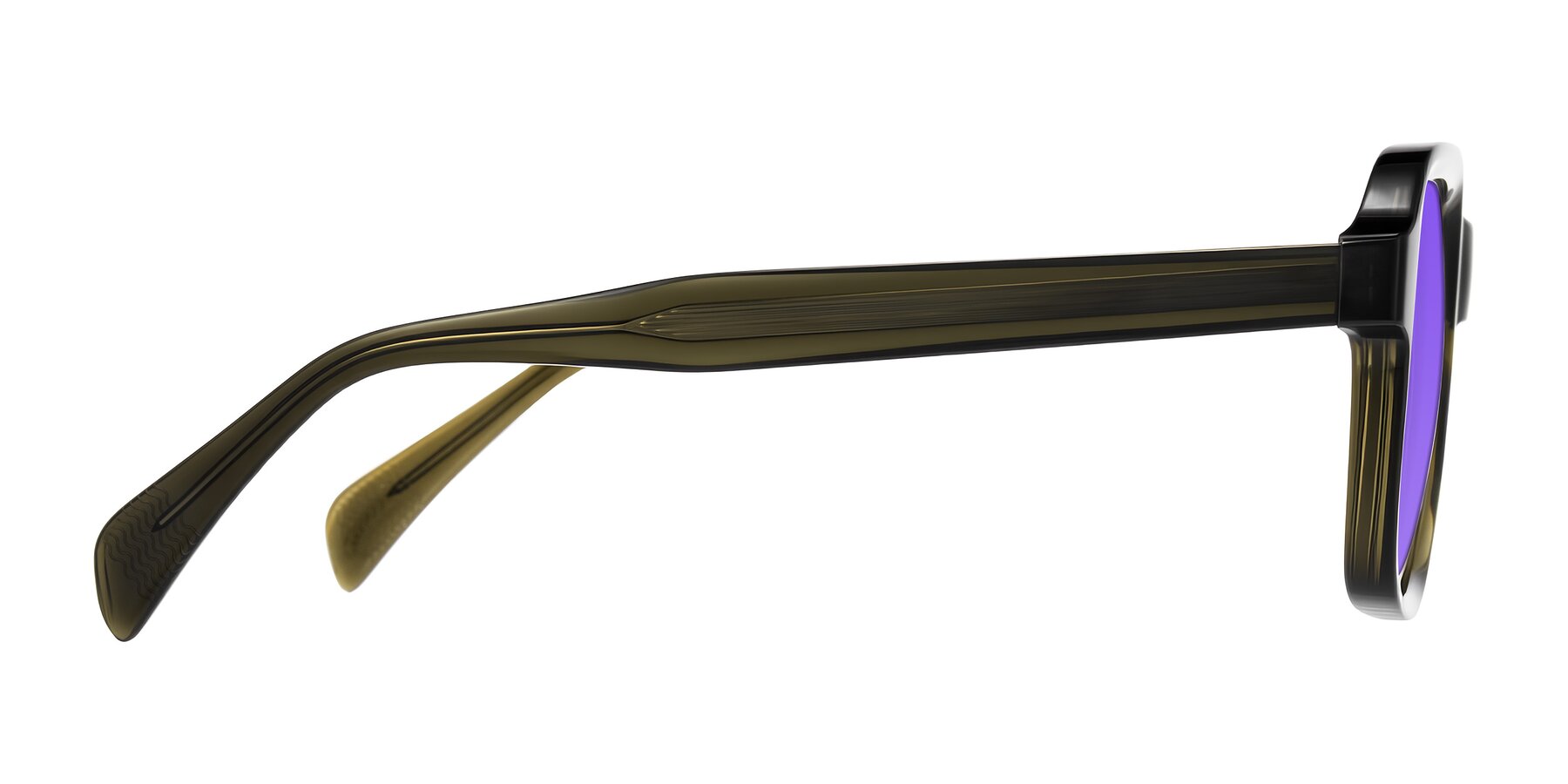 Side of Upbeat in Translucent Olive Gray with Purple Tinted Lenses