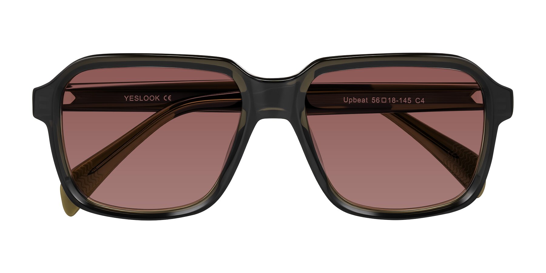 Folded Front of Upbeat in Translucent Olive Gray with Garnet Tinted Lenses