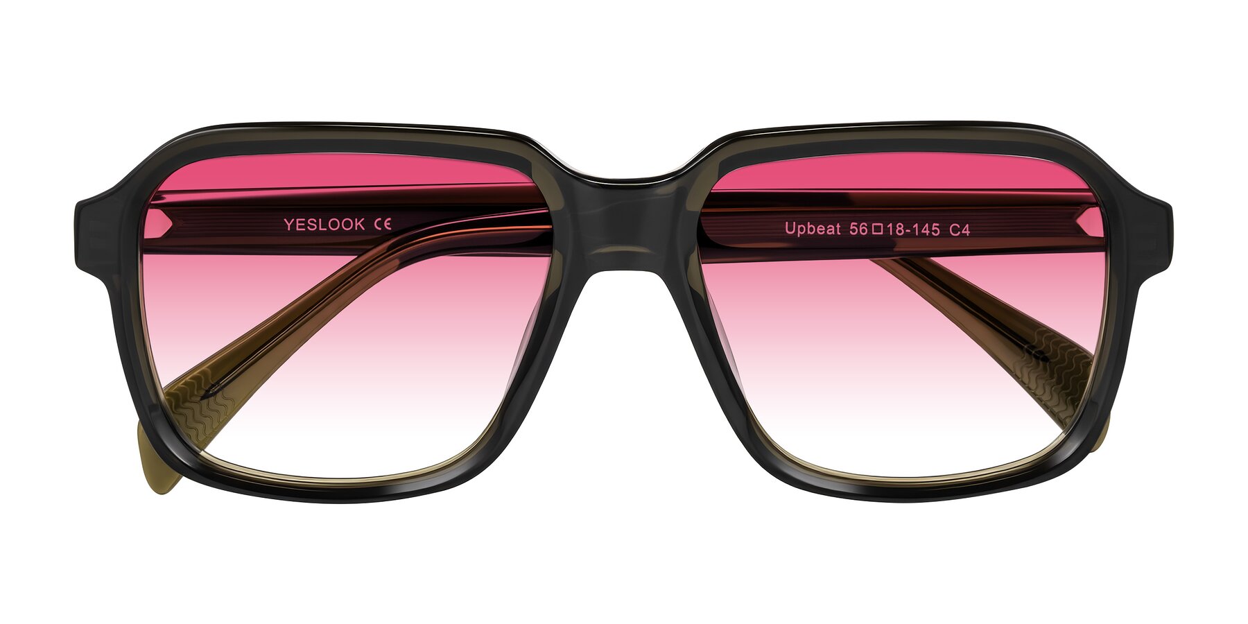 Folded Front of Upbeat in Translucent Olive Gray with Pink Gradient Lenses