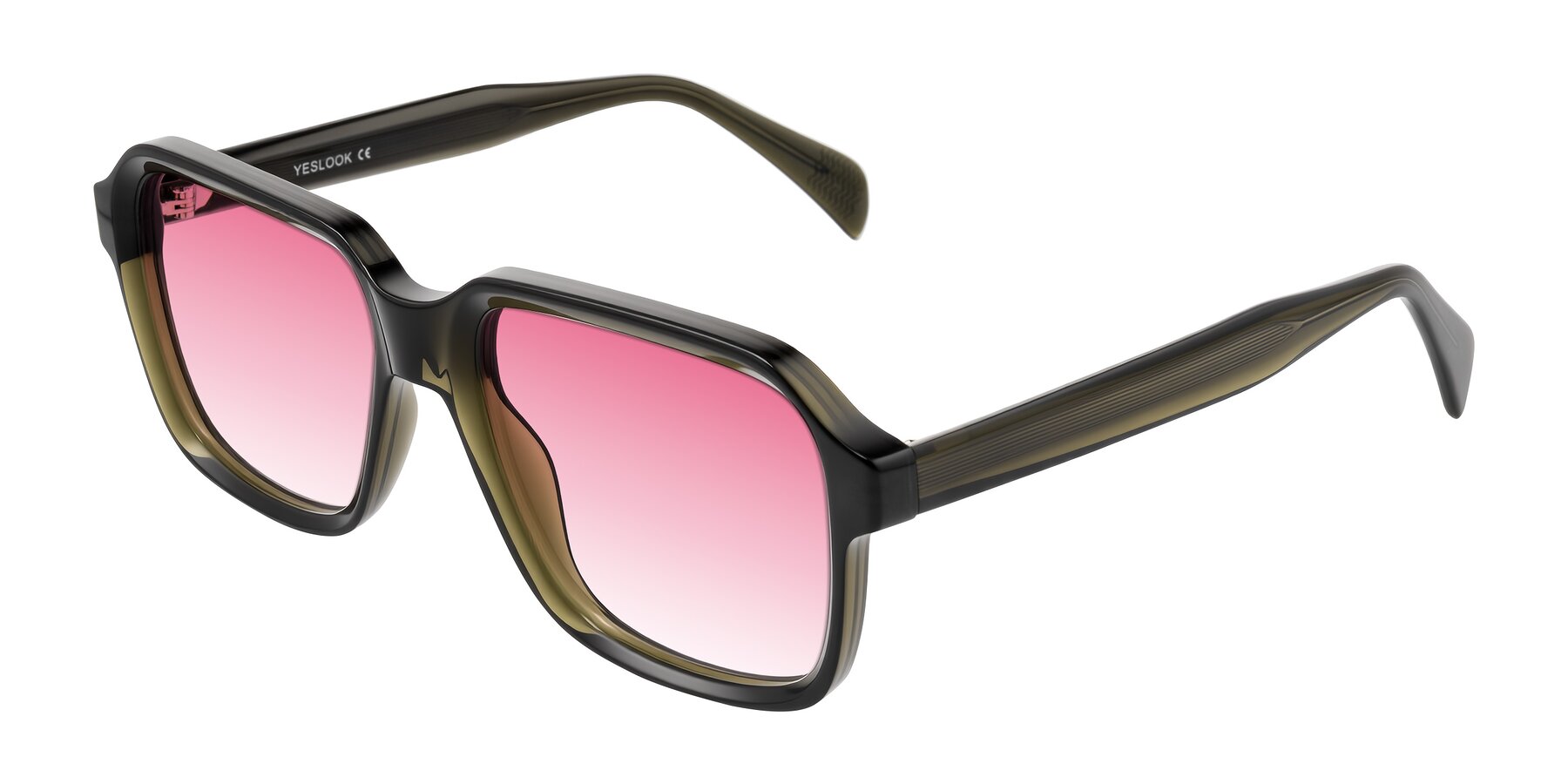 Angle of Upbeat in Translucent Olive Gray with Pink Gradient Lenses