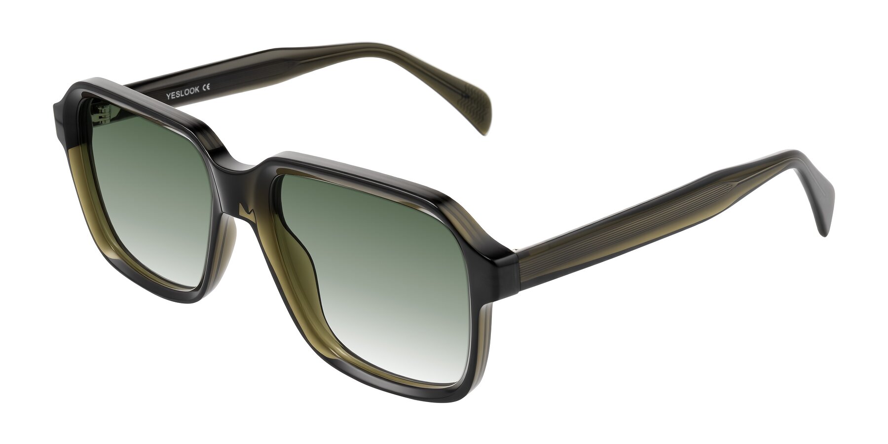 Angle of Upbeat in Translucent Olive Gray with Green Gradient Lenses