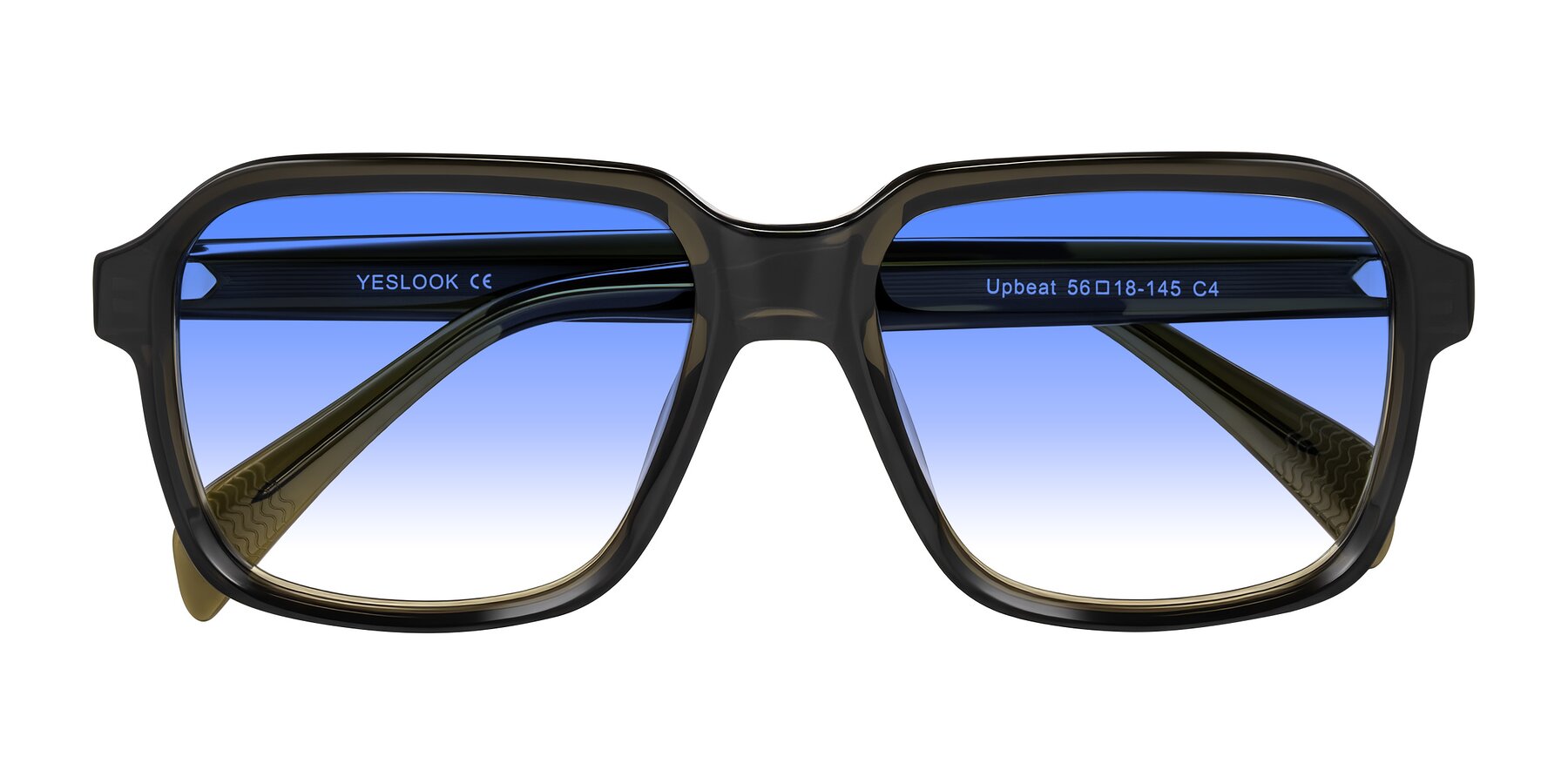 Folded Front of Upbeat in Translucent Olive Gray with Blue Gradient Lenses